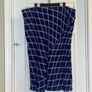 Ava & Viv Blue White Windowpane Midi A-Line Skirt Plus 2X